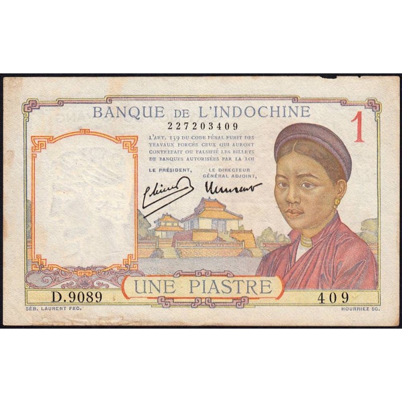 Indochine Française - Pick 54e - 1 piastre - Série D.9089 - 1949 - Etat : TB+