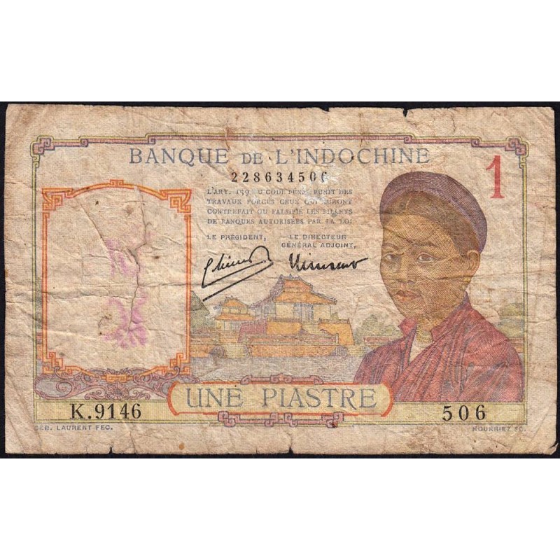 Indochine Française - Pick 54e - 1 piastre - Série K.9146 - 1949 - Etat : B