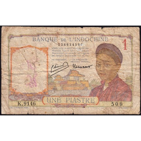 Indochine Française - Pick 54e - 1 piastre - Série K.9146 - 1949 - Etat : B