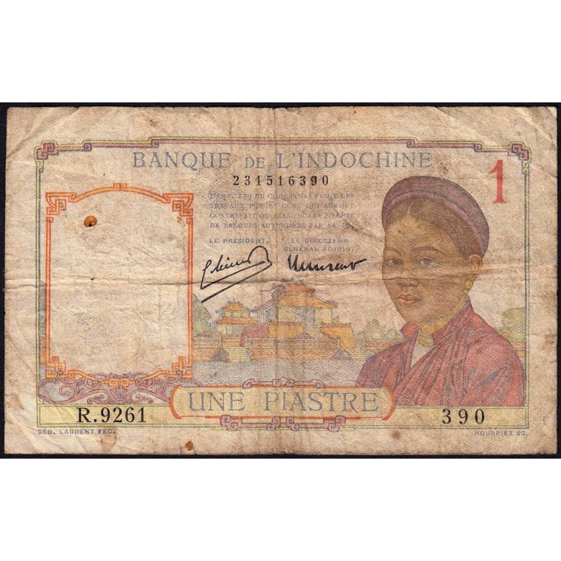 Indochine Française - Pick 54e - 1 piastre - Série R.9261 - 1949 - Etat : B
