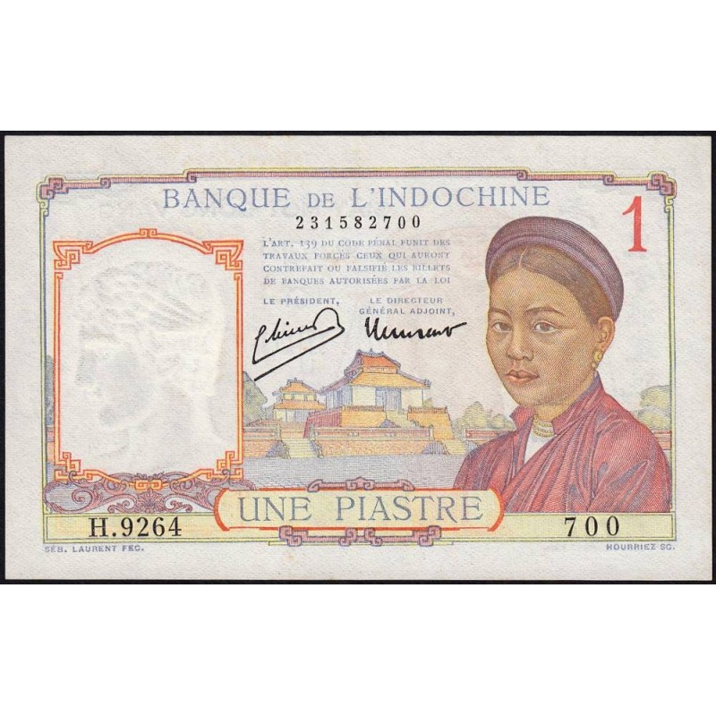 Indochine Française - Pick 54e - 1 piastre - Série H.9264 - 1949 - Etat : SPL+