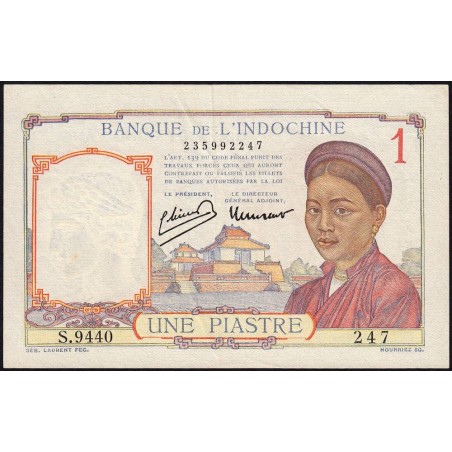 Indochine Française - Pick 54e - 1 piastre - Série S.9440 - 1949 - Etat : TTB+ à SUP