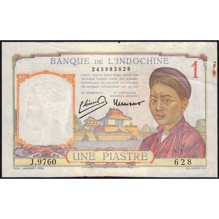 Indochine Française - Pick 54e - 1 piastre - Série J.9760 - 1949 - Etat : TTB-