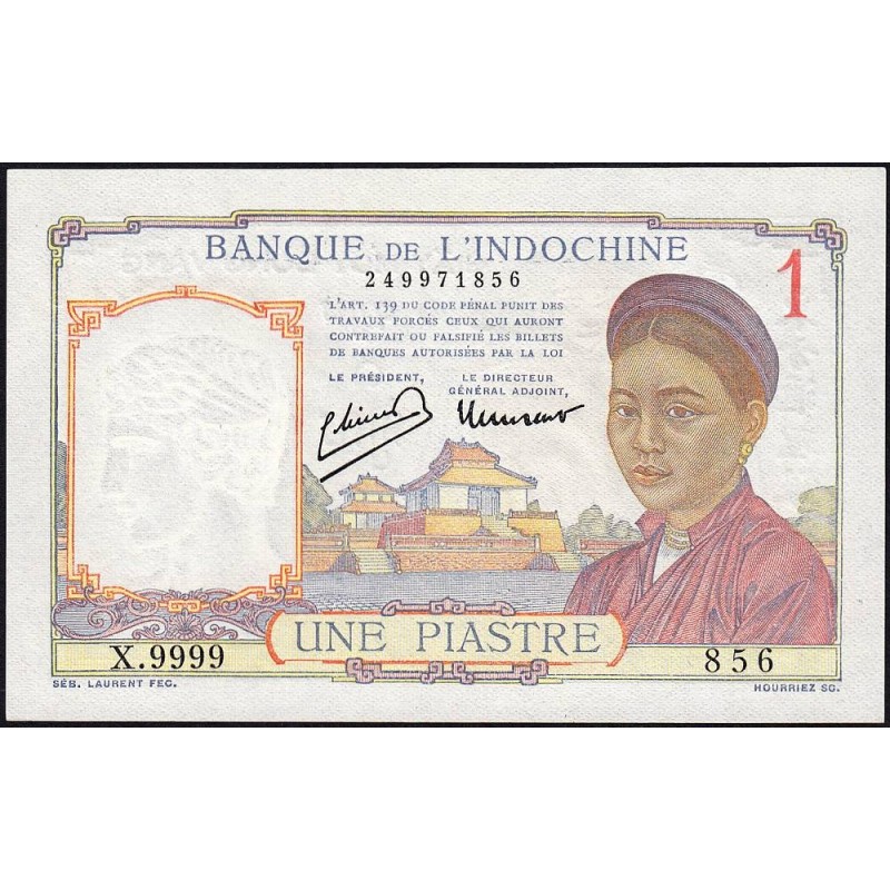 Indochine Française - Pick 54e - 1 piastre - Série X.9999 - 1949 - Etat : NEUF