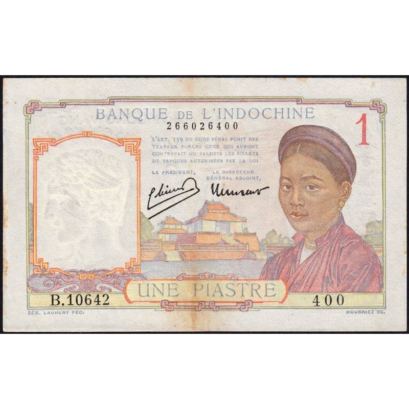 Indochine Française - Pick 54e - 1 piastre - Série B.10642 - 1949 - Etat : TB+