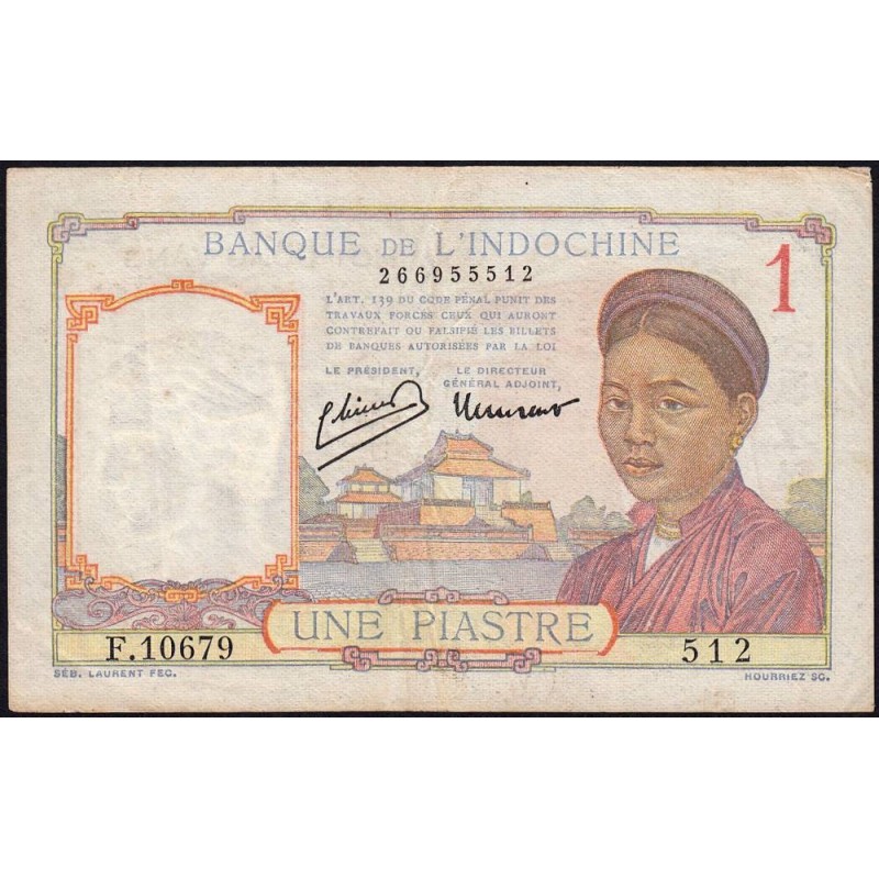 Indochine Française - Pick 54e - 1 piastre - Série F.10679 - 1949 - Etat : TTB-