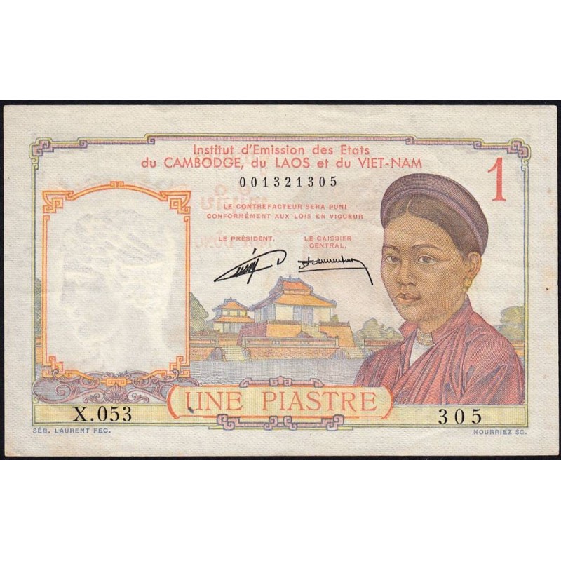 Indochine Française - Pick 92 - 1 piastre - Série X.053 - 1953 - Etat : SUP