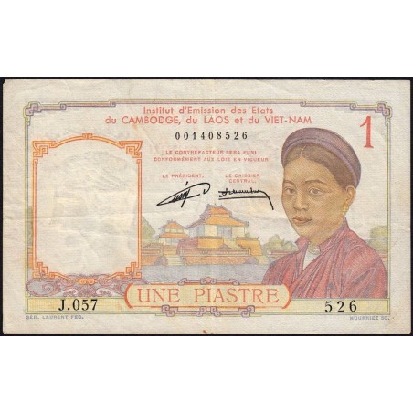 Indochine Française - Pick 92 - 1 piastre - Série J.057 - 1953 - Etat : TB+