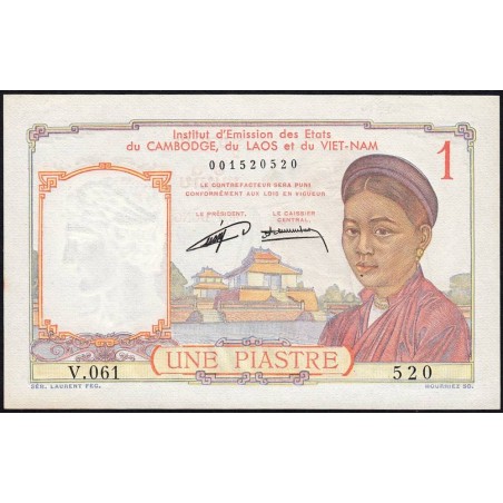 Indochine Française - Pick 92 - 1 piastre - Série V.061 - 1953 - Etat : pr.NEUF