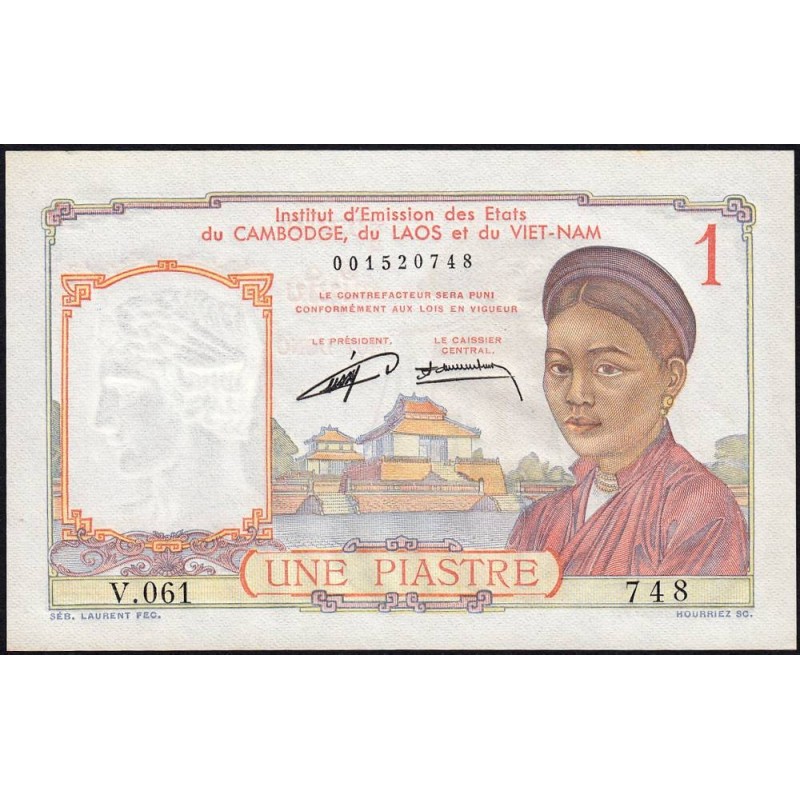 Indochine Française - Pick 92 - 1 piastre - Série V.061 - 1953 - Etat : NEUF