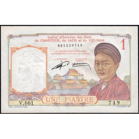 Indochine Française - Pick 92 - 1 piastre - Série V.061 - 1953 - Etat : NEUF