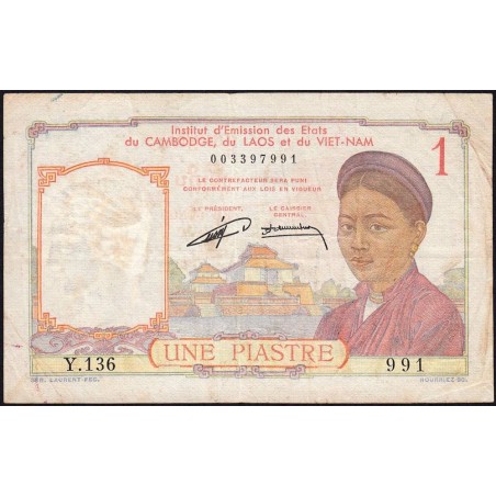 Indochine Française - Pick 92 - 1 piastre - Série Y.136 - 1953 - Etat : TB-