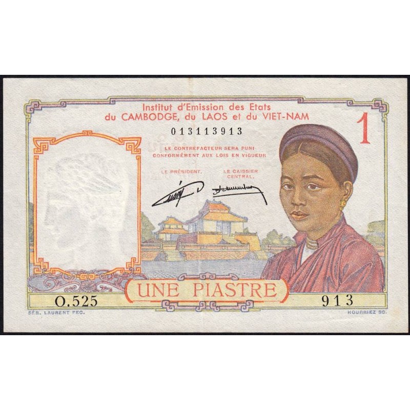 Indochine Française - Pick 92 - 1 piastre - Série O.525 - 1953 - Etat : TTB+