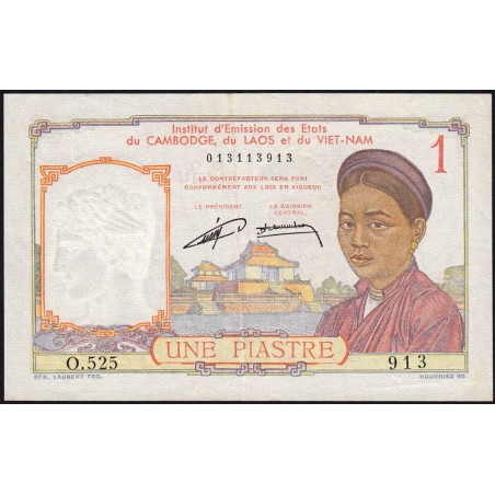 Indochine Française - Pick 92 - 1 piastre - Série O.525 - 1953 - Etat : TTB+