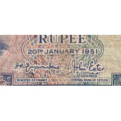 Ceylan - Pick 47 - 1 rupee - Série A/29 - 20/01/1951 - Etat : B+