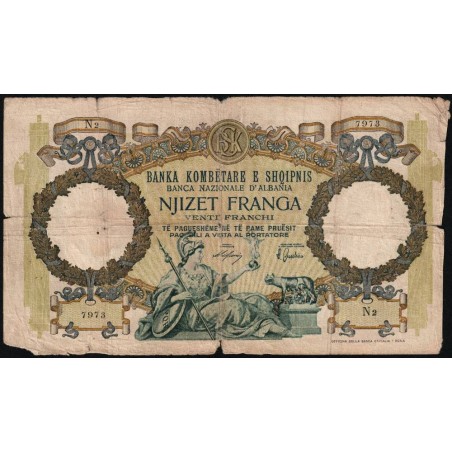 Albanie - Pick 7 - 20 franga - Série N2 - 1939 - Etat : AB