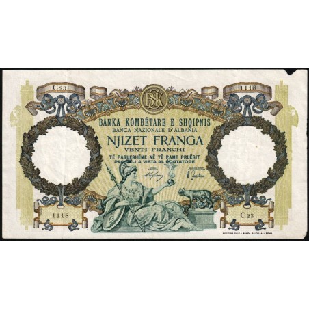 Albanie - Pick 7 - 20 franga - Série C23 - 1939 - Etat : TTB-