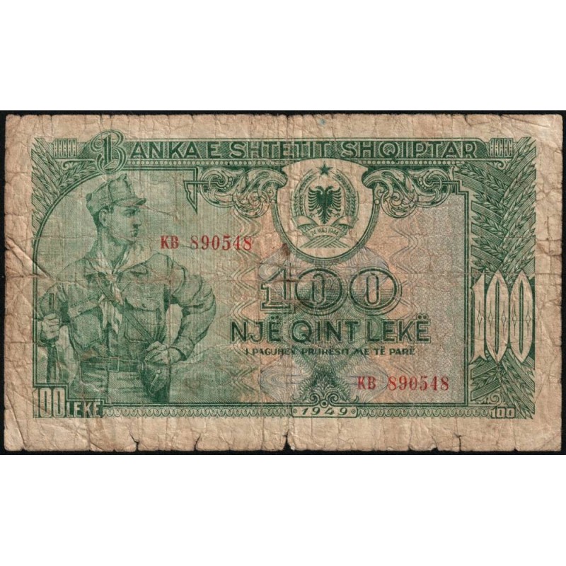 Albanie - Pick 26 - 100 lekë - Série KB - 1949 - Etat : B-