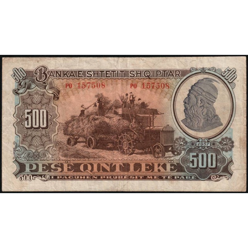 Albanie - Pick 31a - 500 lekë - Série PO - 1957 - Etat : TB