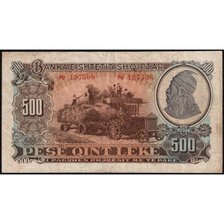 Albanie - Pick 31a - 500 lekë - Série PO - 1957 - Etat : TB