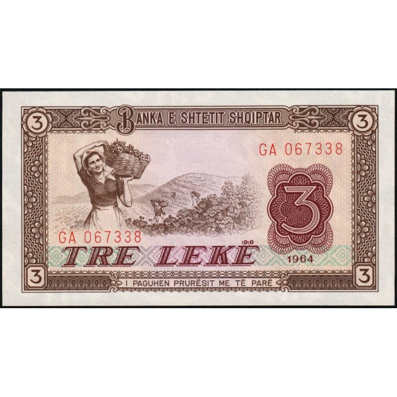Albanie - Pick 34a - 3 lekë - Série GA - 1964 - Etat : NEUF
