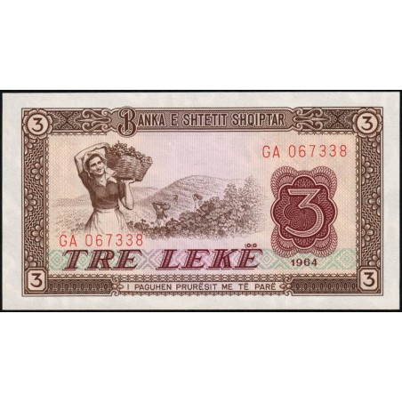 Albanie - Pick 34a - 3 lekë - Série GA - 1964 - Etat : NEUF