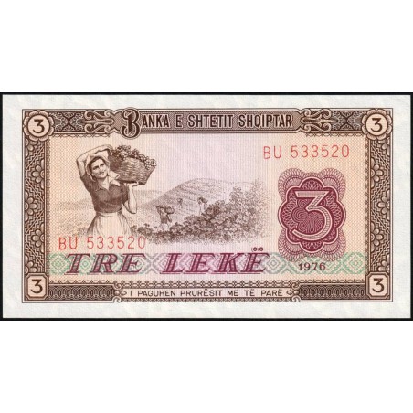 Albanie - Pick 41a - 3 lekë - Série BU - 1976 - Etat : NEUF