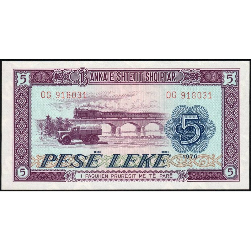 Albanie - Pick 42a - 5 lekë - Série OG - 1976 - Etat : NEUF