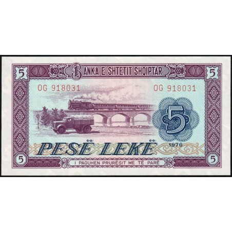 Albanie - Pick 42a - 5 lekë - Série OG - 1976 - Etat : NEUF