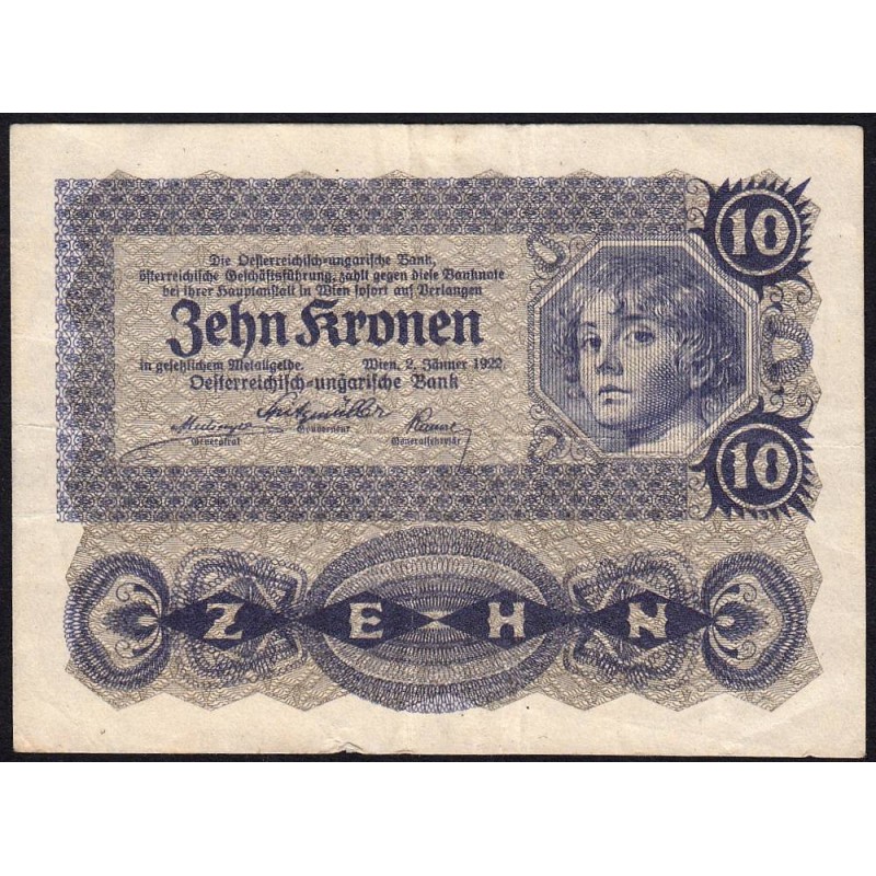 Autriche - Pick 75 - 10 kronen - Série 1014 - 02/01/1922 - Etat : TTB
