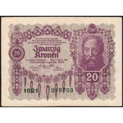 Autriche - Pick 76 - 20 kronen - Série 1021 - 02/01/1922 - Etat : TTB