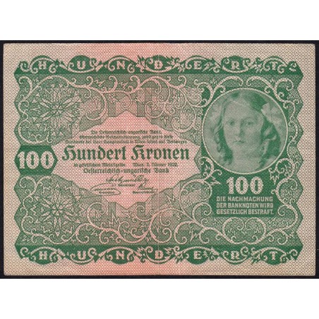 Autriche - Pick 77 - 100 kronen - Série 1027 - 02/01/1922 - Etat : TTB