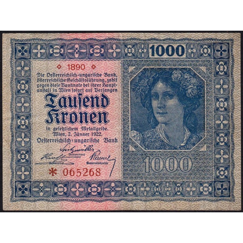 Autriche - Pick 78_1 - 1'000 kronen - Série 1890 - 02/01/1922 - Etat : TTB