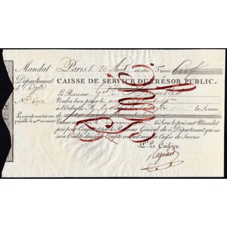 Département de la Dyle - Bruxelles - 1er Empire - 1810 - Mandat de 600 francs - Etat : SUP