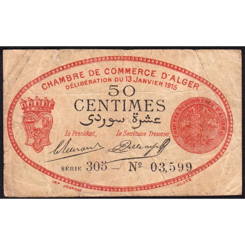 Algérie - Alger 137-5 - 50 centimes - Série 305 - 13/01/1915 - Etat : TB