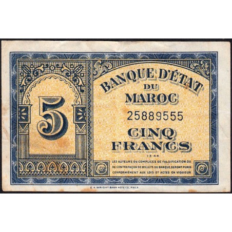 Maroc - Pick 24_2 - 5 francs - 01/03/1944 - Etat : TTB