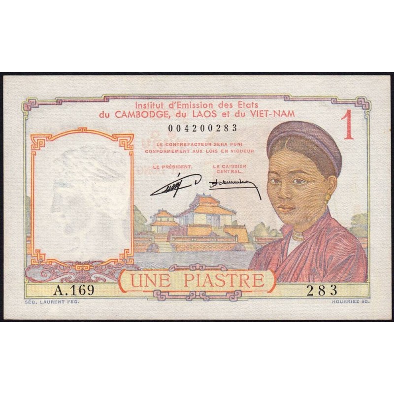 Indochine Française - Pick 92 - 1 piastre - Série A.169 - 1953 - Etat : pr.NEUF