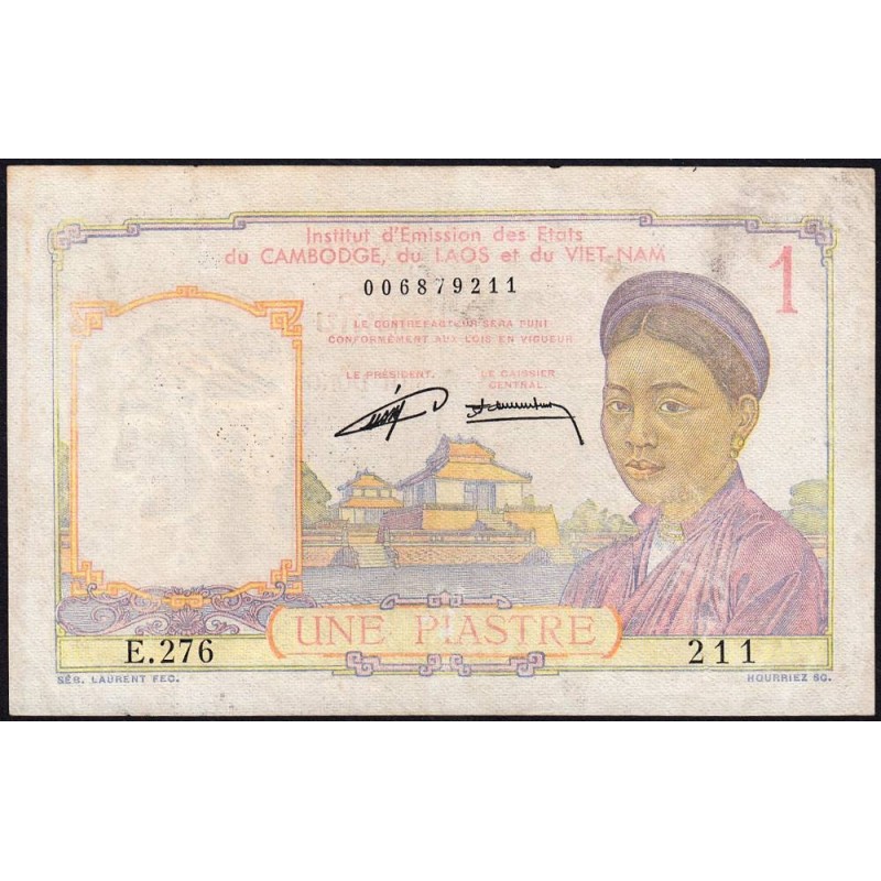 Indochine Française - Pick 92 - 1 piastre - Série E.276 - 1953 - Etat : TB