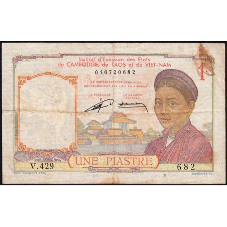 Indochine Française - Pick 92 - 1 piastre - Série V.429 - 1953 - Etat : TB-