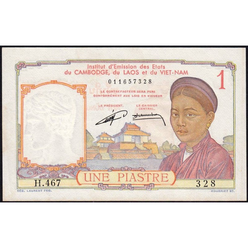 Indochine Française - Pick 92 - 1 piastre - Série H.467 - 1953 - Etat : SPL+