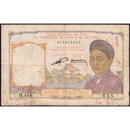 Indochine Française - Pick 92 - 1 piastre - Série B.468 - 1953 - Etat : B