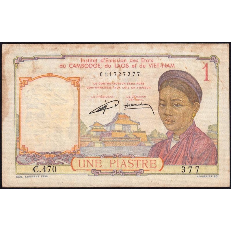 Indochine Française - Pick 92 - 1 piastre - Série C.470 - 1953 - Etat : B+