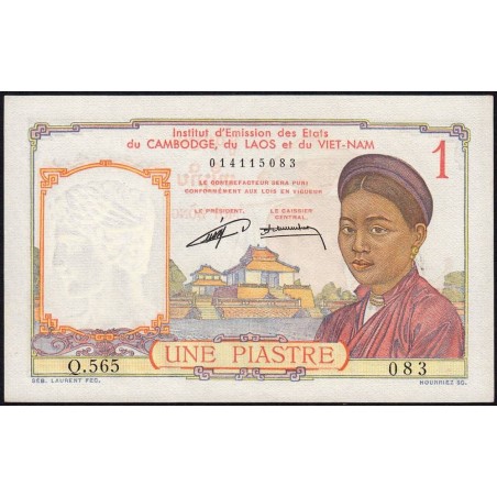 Indochine Française - Pick 92 - 1 piastre - Série Q.565 - 1953 - Etat : pr.NEUF
