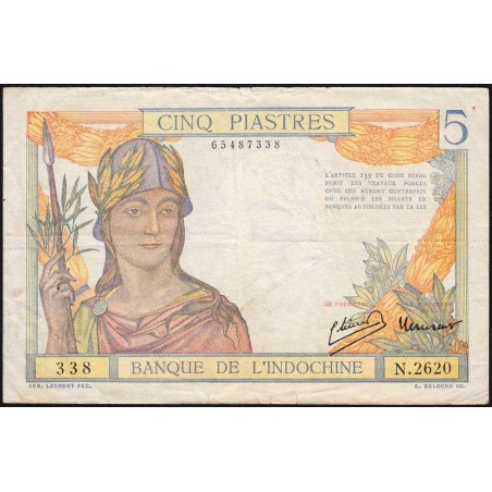 Indochine Française - Pick 55c - 5 piastres - Série N.2620 - 1946 - Etat : TTB-