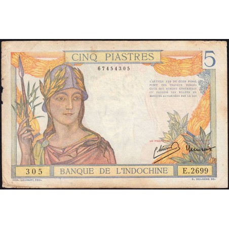 Indochine Française - Pick 55c - 5 piastres - Série E.2699 - 1946 - Etat : TB+