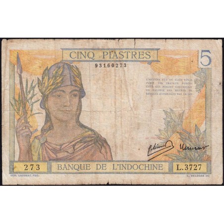 Indochine Française - Pick 55c - 5 piastres - Série L.3727 - 1946 - Etat : B-