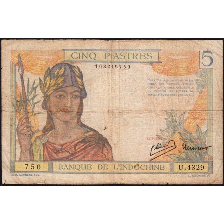 Indochine Française - Pick 55c - 5 piastres - Série U.4329 - 1946 - Etat : TB-