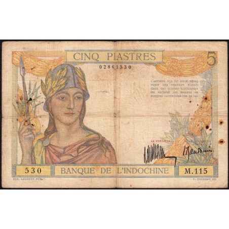 Indochine Française - Pick 53a - 5 piastres - Série M.115 - 1934 - Etat : TB-