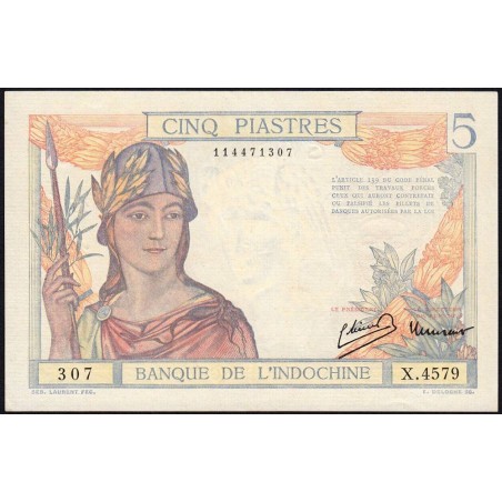 Indochine Française - Pick 55c - 5 piastres - Série X.4579 - 1946 - Etat : SUP+ à SPL