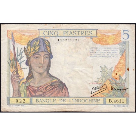 Indochine Française - Pick 55c - 5 piastres - Série B.4611 - 1946 - Etat : TTB-